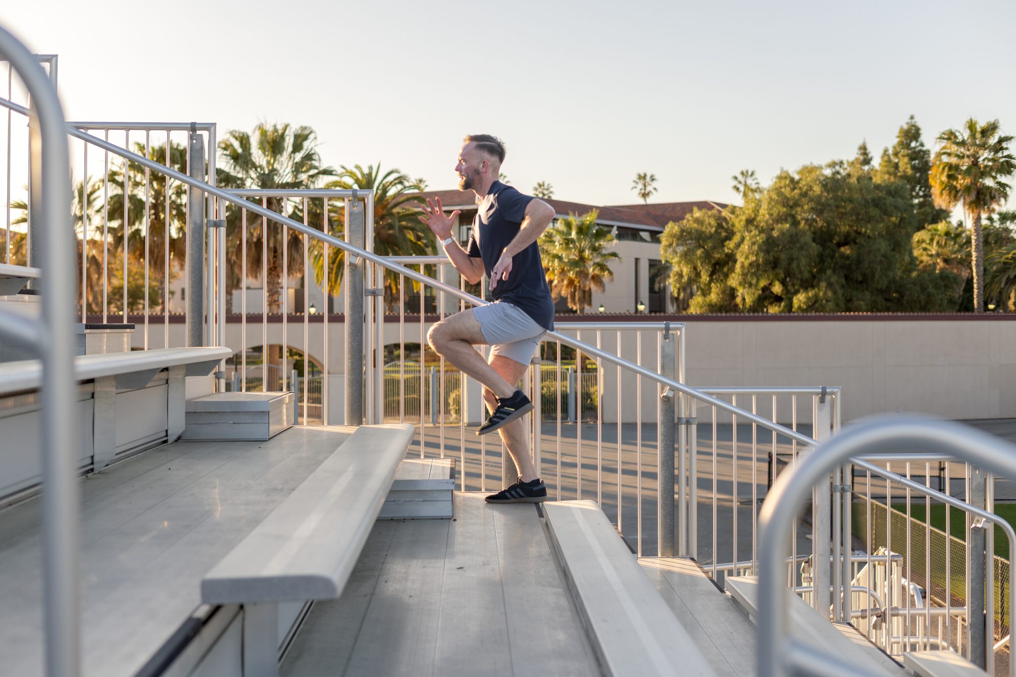 Bart climbing stadium bleachers